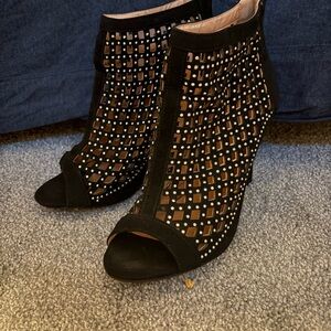 Bella Marie Black Peep-Toe Heeled Boots